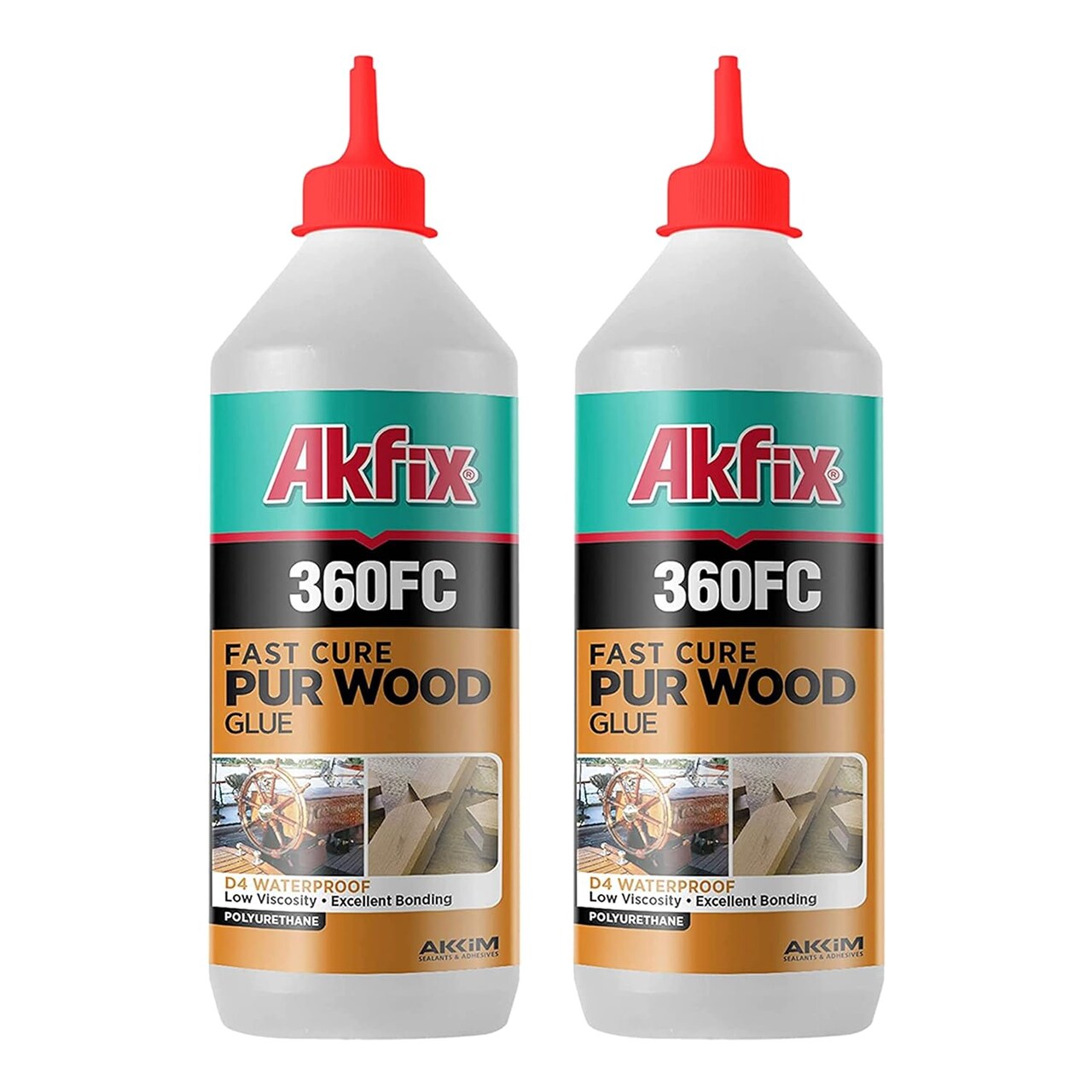 Fast Drying Wood Glue (2x15.4 fl.oz)- High-Performance D4 Polyurethane Adhesive, Waterproof Marine Glue, Strong Adhesive for All Wood Types, Metal, Concrete, Ceramic | 15.4 fl.oz. 2 Pack
